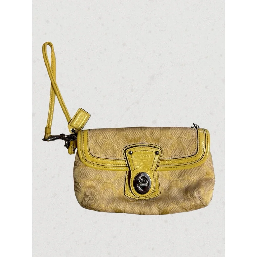 Coach Y2K Legacy Signature Turnlock Yellow Wristlet